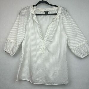 Ann Taylor White Poet Tunic Shirt Size Small Balloon Sleeves Boho